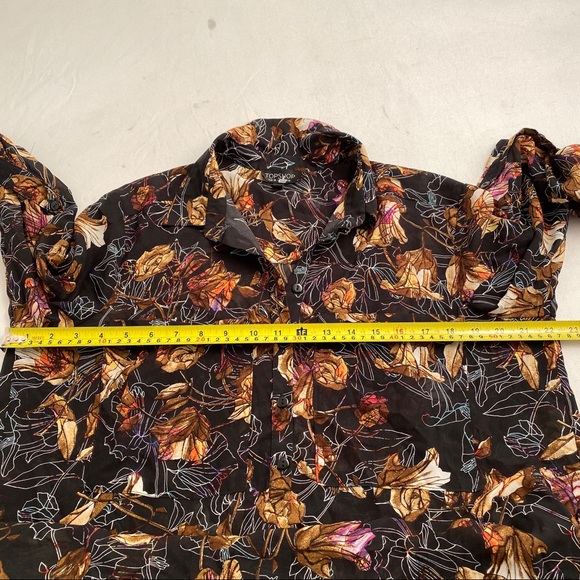 TopShop black multicolor semi sheer leaf print shirt dress 6 - Picture 7 of 8